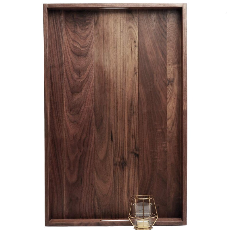 MAGIGO 28 x 18 Inches Extra Large Rectangle Black Walnut Wood Ottoman Tray with Handles, Serve Tea, Coffee or Breakfast in Bed, Classic Wooden Decorative Serving Tray - Image 1